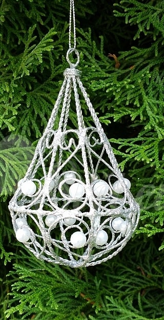 Vánoční ozdoba na stromeček - vánoční baňka slza s korálky - drátěná  dekorace - Ozdoby na stromeček - Vánoce, Podle téma - Svět cukrářů