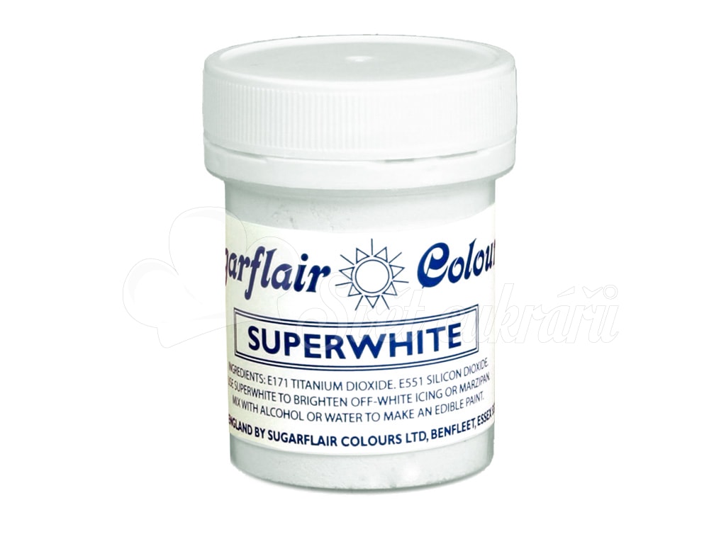 Fehérítő por Superwhite 20 g fehér - Sugarflair Colours - Por festékek  csillogás nélkül - Por festékek, Étel festékek és színek, Alapanyagok -  Cukrász világ