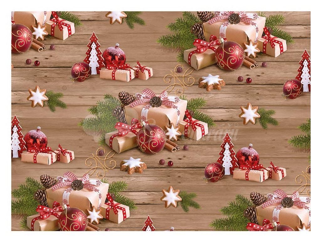 Balící papír klasik - vánoční dárek + dřevo - archy 100x70 cm - MFP Paper - Balicí  papír na dárky - Papírenské zboží - Svět cukrářů