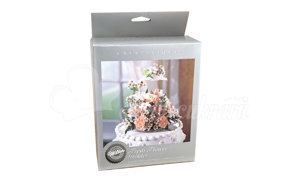 Svet cukrárov - Kryštalický košíček s klenutou stuhou na aranžovanie živých  kvetov na tortu - Figúrky svadobné - Dekorácie a figúrky na torty,  Cukrárske potreby