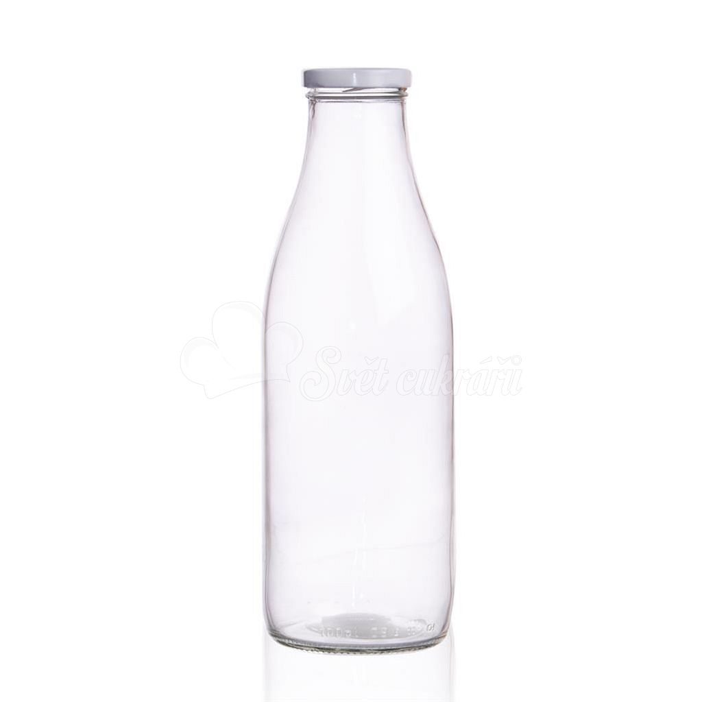 Üveg palack + kupak tejhez 1l átlátszó