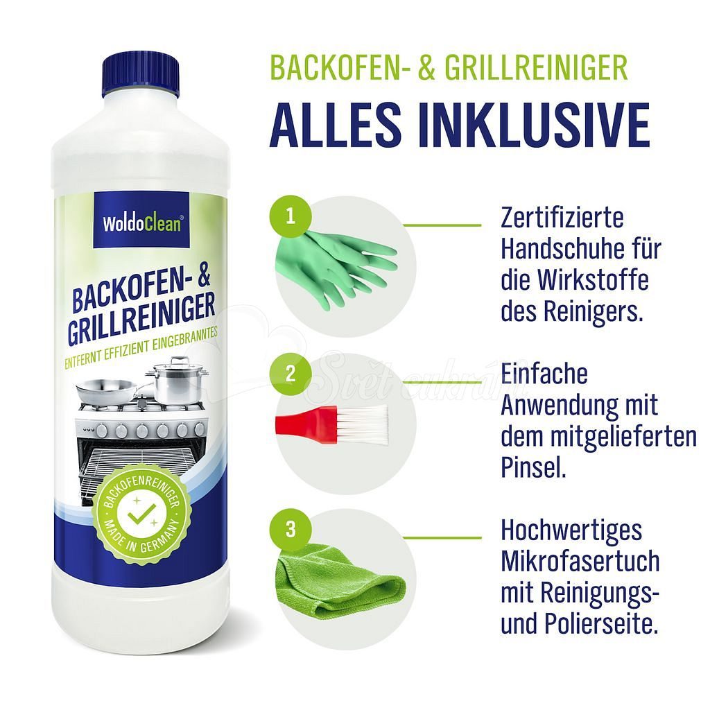 Svet cukrárov - Čistič rúry a grilu + rukavice, mikrovlákno a kefa - 500 ml  - WoldoClean® - Upratovanie domácnosti - Domácí tovar