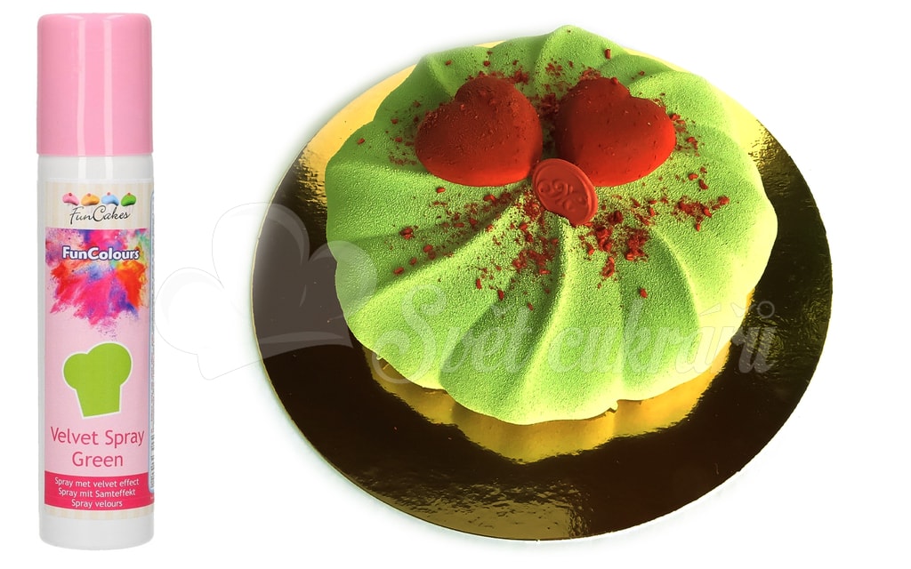 Zelený sprej Velvet efekt samet - 100 ml - FunCakes - Sametový efekt -  Potravinářské barvy a barviva, Suroviny - Svět cukrářů