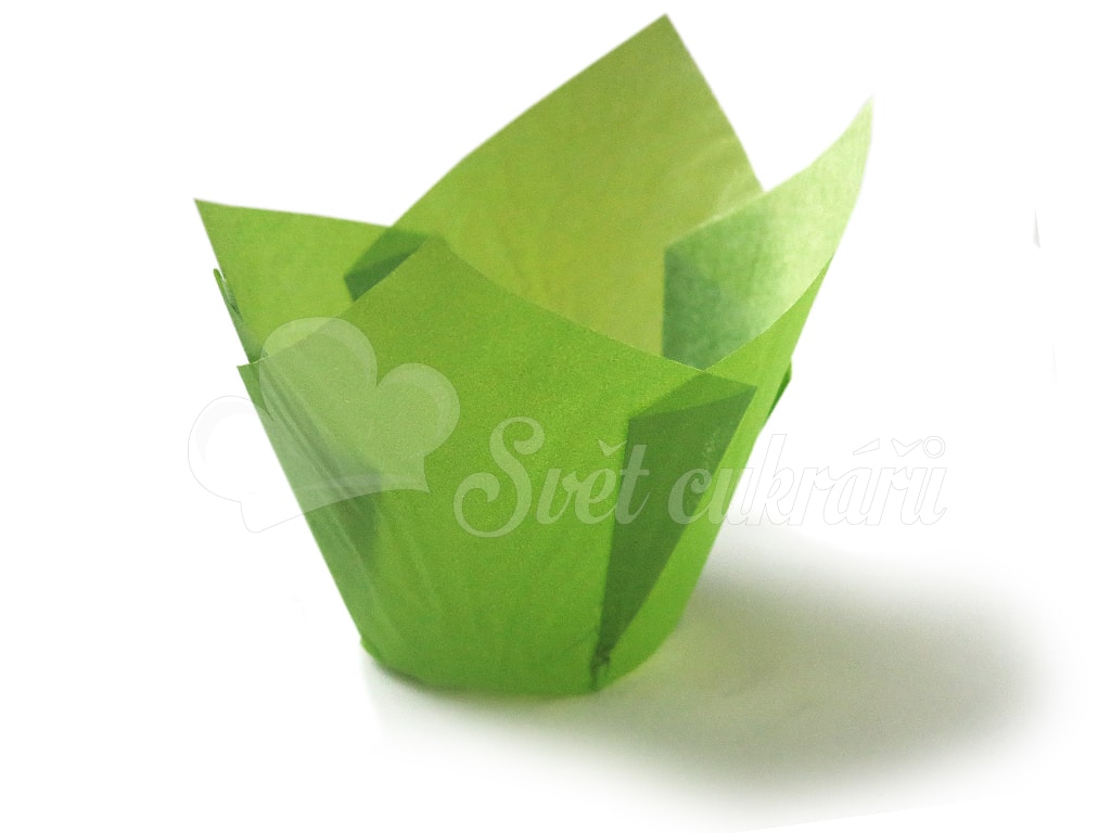 Svet cukrárov - Papierové košíčky na muffiny tulipán zelený papierový 12 ks  - Cukrárske košíčky na pečenie - Na muffiny a cupcakes, Na pečenie