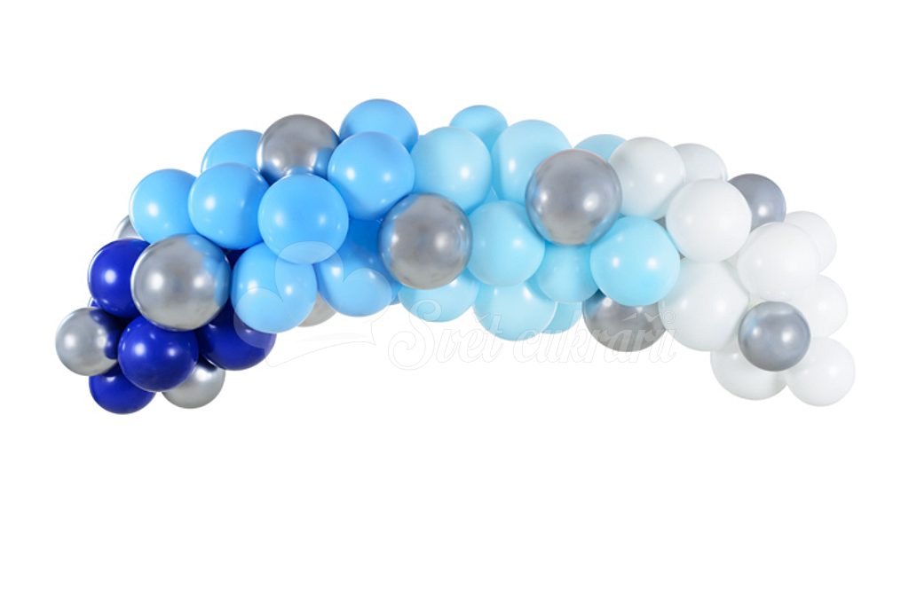 Balónková girlanda modro - bílo - stříbrná 200 cm - 60 ks balónků -  xPartydeco - Balónky - Oslavy a party - Svět cukrářů