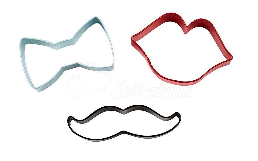 World of Confectioners - Wilton Cookie Cutter Set Tie/Mustache/Lips -  Wilton - Unconventional cookie cutters - Cutters, For baking
