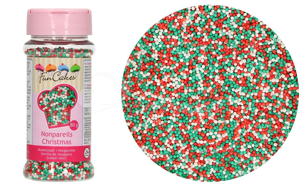 Svet cukrárov - Cukrové guľôčky na zdobenie zeleno-červeno-biele - Vianočné  - 80 g - FunCakes - Guličky, perličky - Cukrárske zdobenie a sypanie, Jedlé  dekoracie, Suroviny