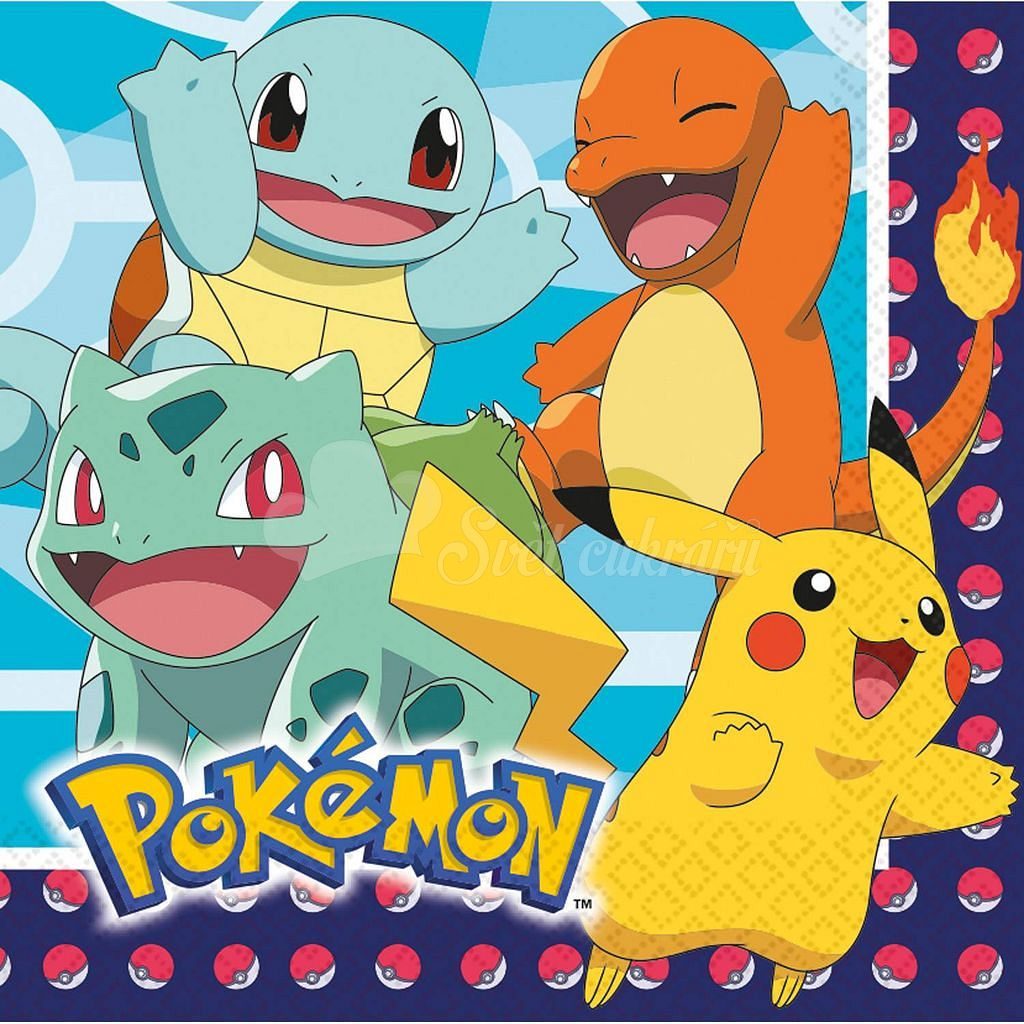 Svet cukrárov - Papierové servítky Pokémoni 33x33 cm 16 ks - Amscan -  Servítky na party - Dekorácie a stolovanie