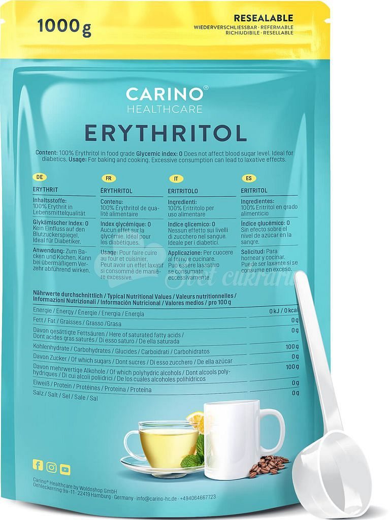 Erythritol - náhrada cukru bez kalorií - 1 kg - Carino® - Cukr - Suroviny -  Svět cukrářů