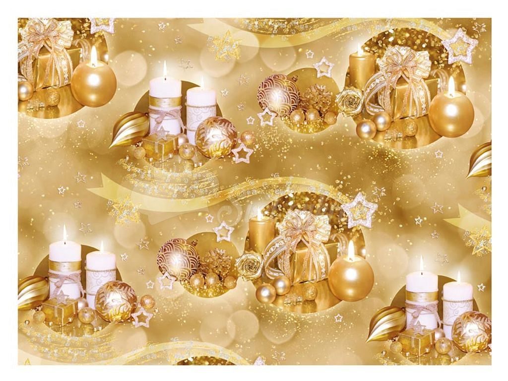 Svet cukrárov - Baliaci papier klasický - vianočné zlaté sviečky - listy  100x70 cm - MFP Paper - Darčekový baliaci papier - Papierový tovar