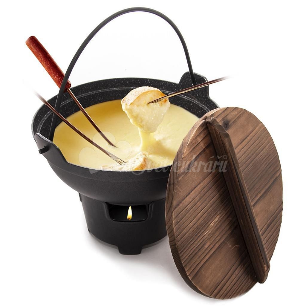 Kotlík - nádoba na fondue nepřilnavý povrch GRANDE pr. 21,5 cm + dřevěná  poklice - ORION - Fondue sady - Kuchyňské potřeby - Svět cukrářů