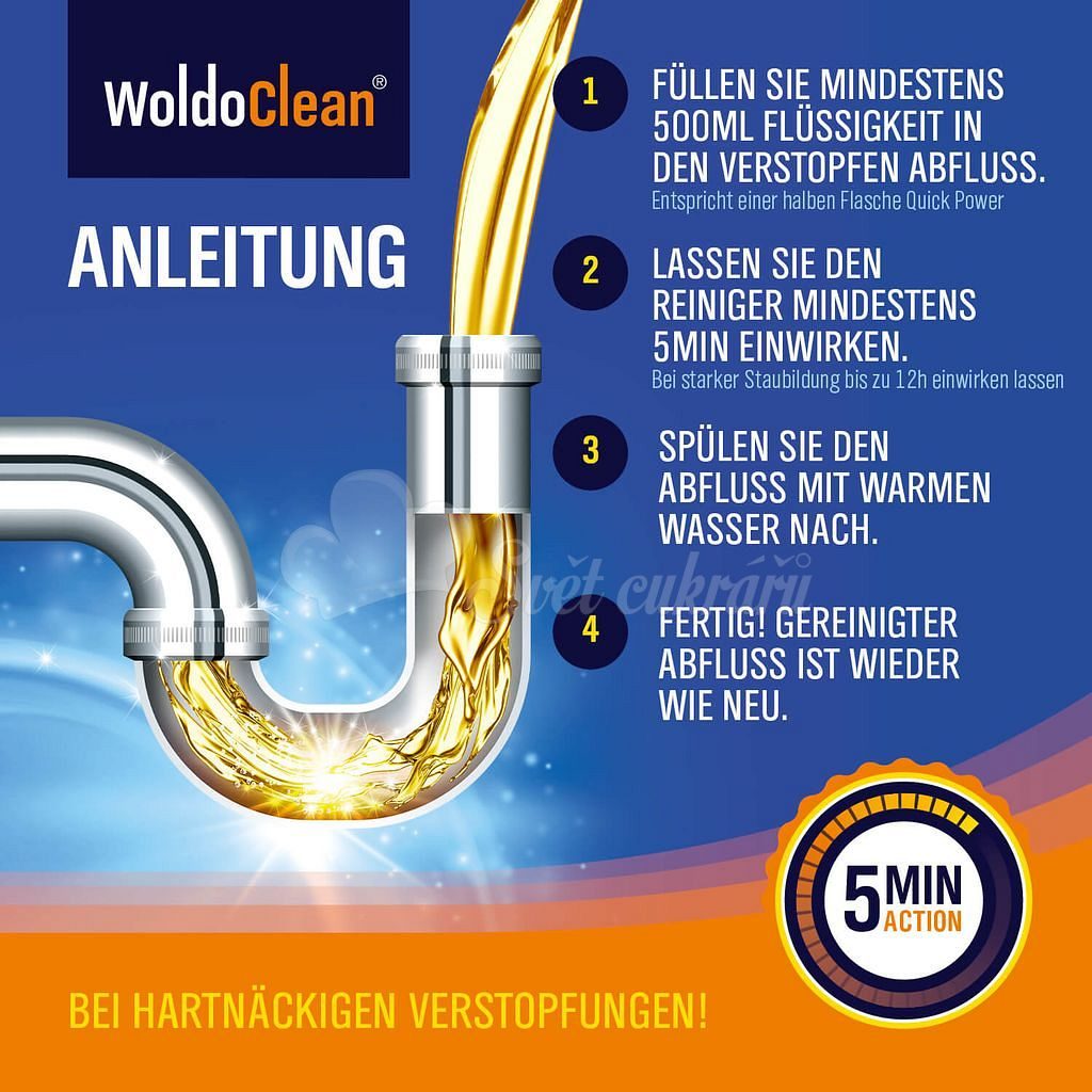 Quick Power - silný německý rozpouštěč a čistič odpadů - 1000 ml -  WoldoClean® - Úklid domácnosti - Domácí potřeby - Svět cukrářů