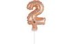 Balón foliový číslice - 2 - RŮŽOVO ZLATÁ - ROSE GOLD 12,5 cm s držákem