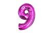 Pink Foil Balloon Number 9 - 35 cm (NOT HELIUM INFLATABLE)