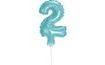 Balloon foil digits - 2 - LIGHT BLUE 12,5 cm with holder