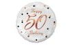 Balón foliový bílý 50 let - Happy birthday - narozeniny - růžovozlatý nápis - 45 cm