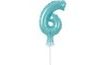 Balloon foil numerals - 6 - LIGHT BLUE 12,5 cm with holder