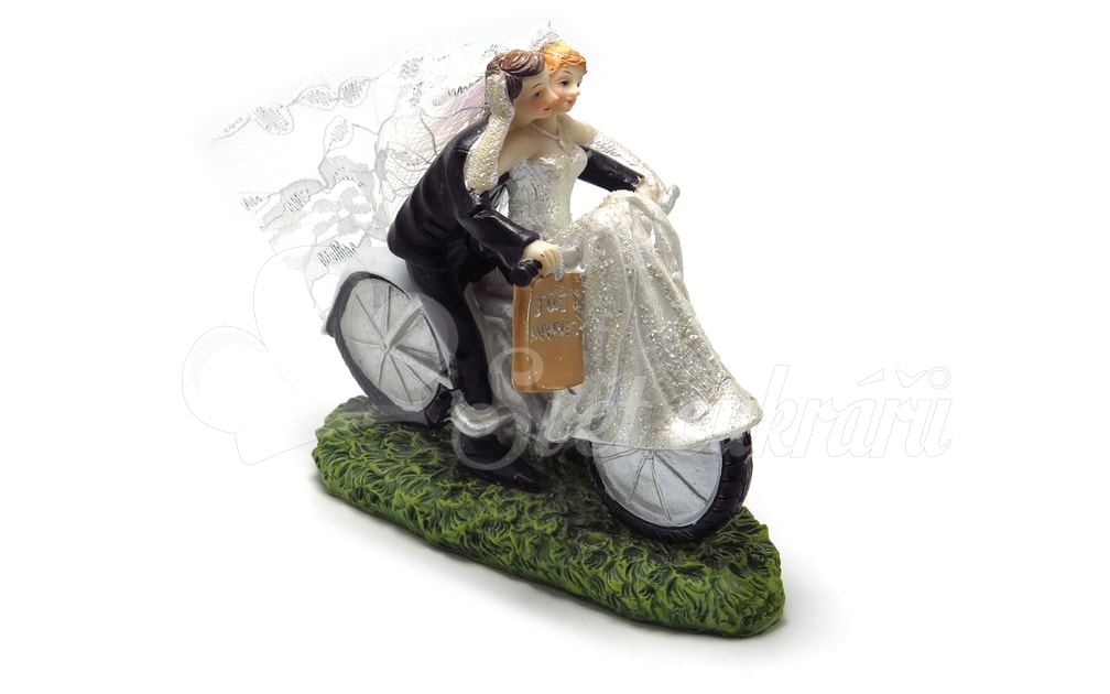Svet cukrárov - Manželia na bicykli - svadobné figúrky na tortu - Figúrky  svadobné - Dekorácie a figúrky na torty, Cukrárske potreby