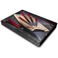 6-PIECE NON-STICK KNIFE SET + CUTTING BOARD BURGUNDY LINE