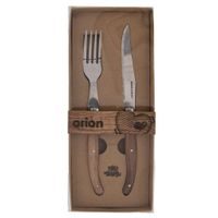 STEAK KNIFE AND FORK SET STAINLESS STEEL/WOOD