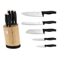 BAMBOO KNIFE SET WITH STAND - 6 PIECE STAINLESS STEEL BACK ROSE COLLECTION