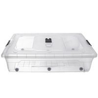 LOW RECTANGULAR PLASTIC STORAGE BOX WITH WHEELS 55 L