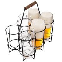 STOJAN NA PIVNÉ LÁHVE A PŮLLITRY Z KOVU A DREVA, 6 POZÍCIÍ