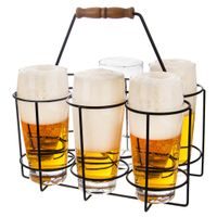 STOJAN NA PIVNÉ LÁHVE A PŮLLITRY Z KOVU A DREVA, 6 POZÍCIÍ