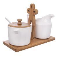 MILK JUG AND SUGAR BOWL SET WITH BAMBOO STAND