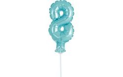 Balón foliový číslice - 8 - SVĚTLE MODRÁ 12,5 cm s držákem