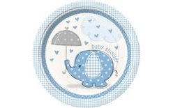 Talíře umbrellaphants "Baby shower" - Kluk / Boy 22 cm