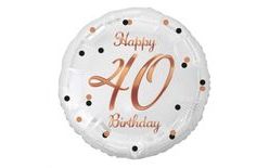 Fehér fóliás lufi 40 éves - Boldog születésnapot - születésnap - rózsaarany felirat - 45 cm