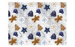 Balící papír - vánoční zvonečky, hvězdičky a perníčky -  archy 100x70 cm
