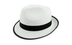 White Gangster Hat with Black Ribbon
