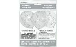 Balloons 6 pcs 30 cm - transparent with silver confetti