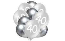 Ezüst színű 40. születésnapi lufik 10 db 30 cm vegyes