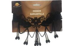 Black Necklace with Flowers and Stones - Halloween