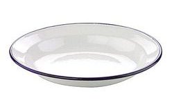 Retro zománcozott mély tányér fehér kék vonallal - 22 cm