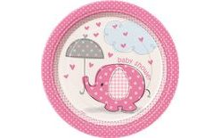 Papír tányér elefánt umbrellaphants "Baby shower" - Lány / Girl 17 cm, 8 db
