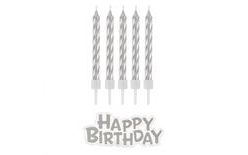 Birthday Candles - Happy Birthday - Silver - 16 pcs - 7 cm