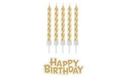 Svíčky narozeniny - Happy Birthday - zlaté -16 ks - 7 cm