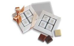 Promotional praline gift set 4×12 g, ribbon with your design/logo – from 250 pcs