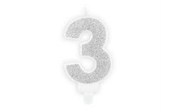 Ezüst születésnapi gyertya 3, 7 cm