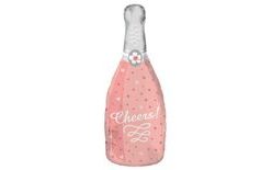 Balón foliový Láhev šampaňského - Champagne - Cheers - růžová - 70 cm