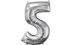 ezüst fóliás lufi születésnapra 5-ös szám 66cm
