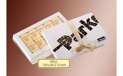 Reklamná bonboniéra 10 ks – 100 g, stuha s vaším motívom/logom – od 150 ks