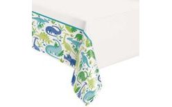 Dinosaur Plastic Tablecloth - Green and Blue - 54 x 84 inches