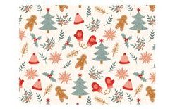 Klasszikus csomagolópapír - karácsonyi motívumok - fák, mézeskalács, sapkák - 100x70 cm-es lapok