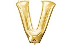Písmena V zlaté foliové balónky 33 cm x 27 cm