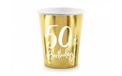 50th Birthday Paper Cups - Gold - 220 ml, Pack of 6